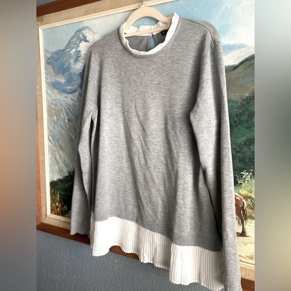 Adrianna Papell Sweaters - Adrianna Papell Gray Sweater with mock neck chiffon